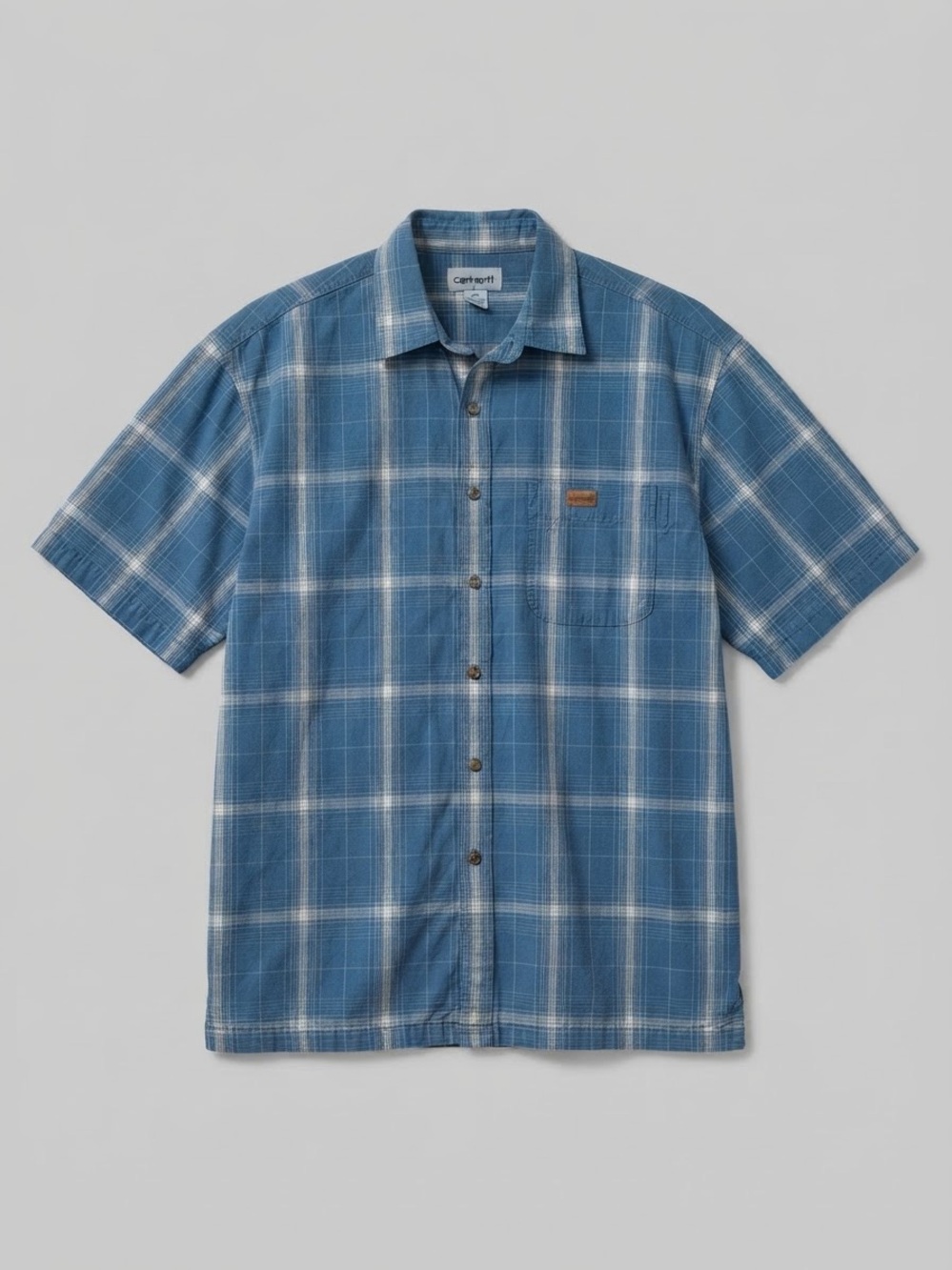 Carhartt Blue Plaid Short Sleeve Button Down Shirt Men's Size XL 100% Cotton